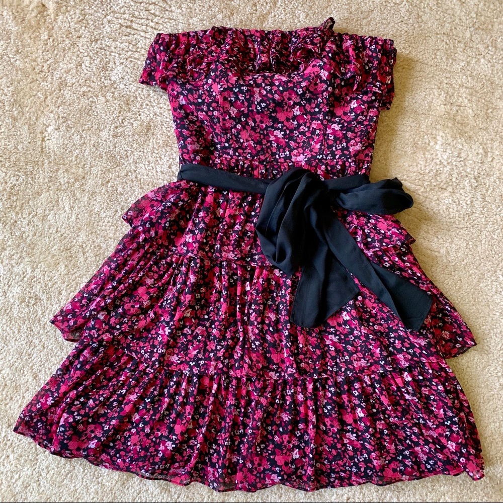 WHBM Ruffle Strapless Dress, Pink Floral
